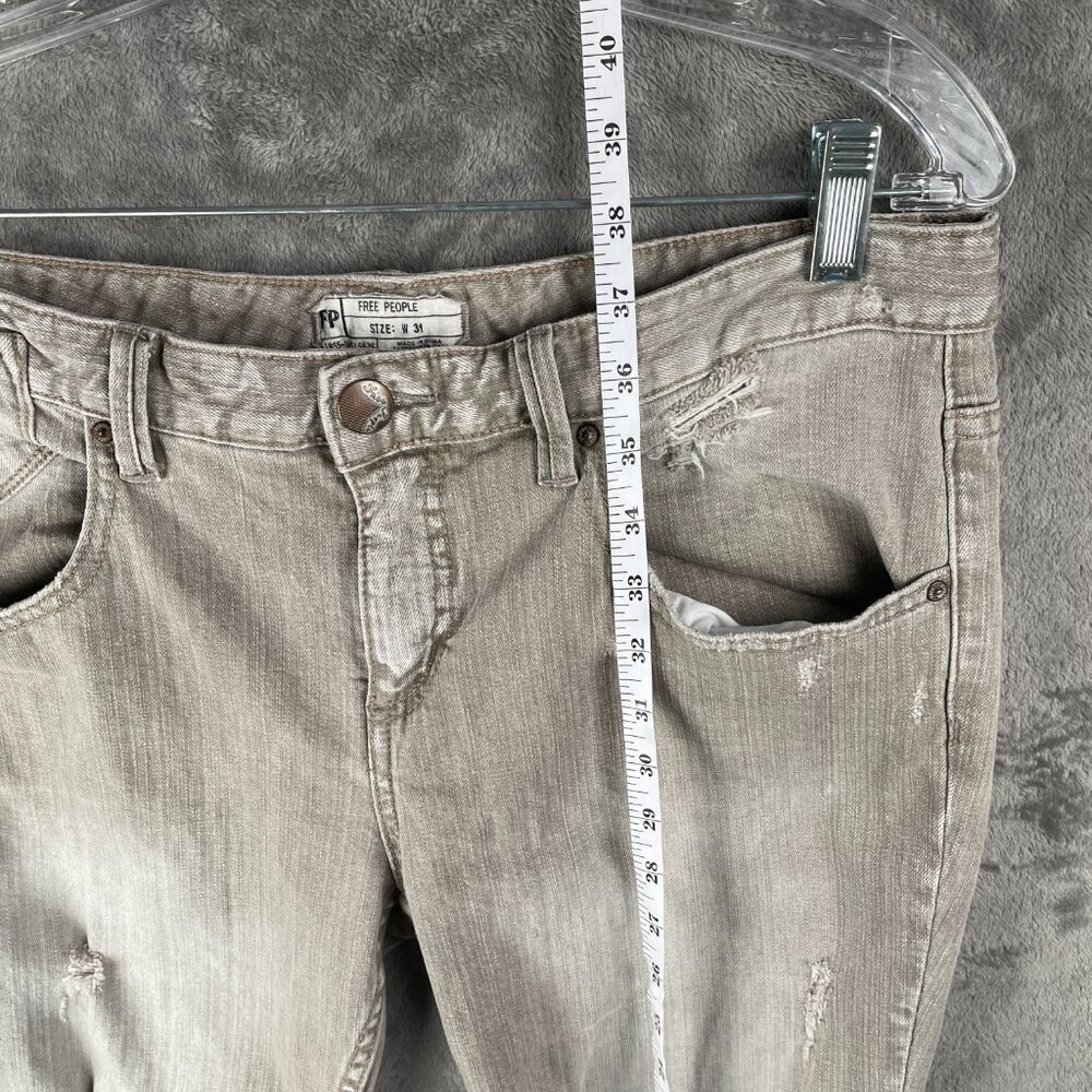 Free People Distressed Skinny Jeans Women’s W31 Khaki Green Stone Washed Y2K - Picture 5 of 8